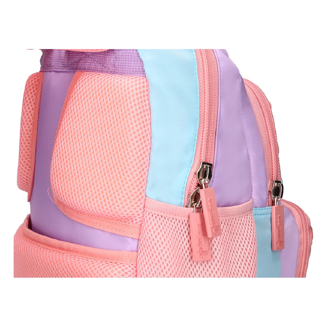 LIDERPAPEL - Cartera escolar liderpapel moc hila multibolsillo infantil azul rosa morado 350x110x270 mm. 