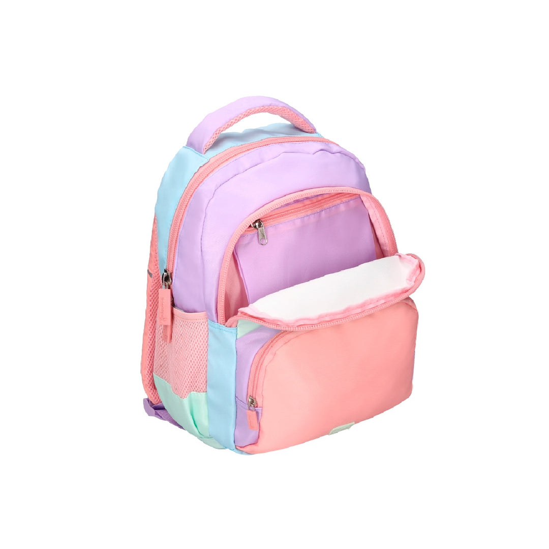 LIDERPAPEL - Cartera escolar liderpapel moc hila multibolsillo infantil azul rosa morado 350x110x270 mm. 