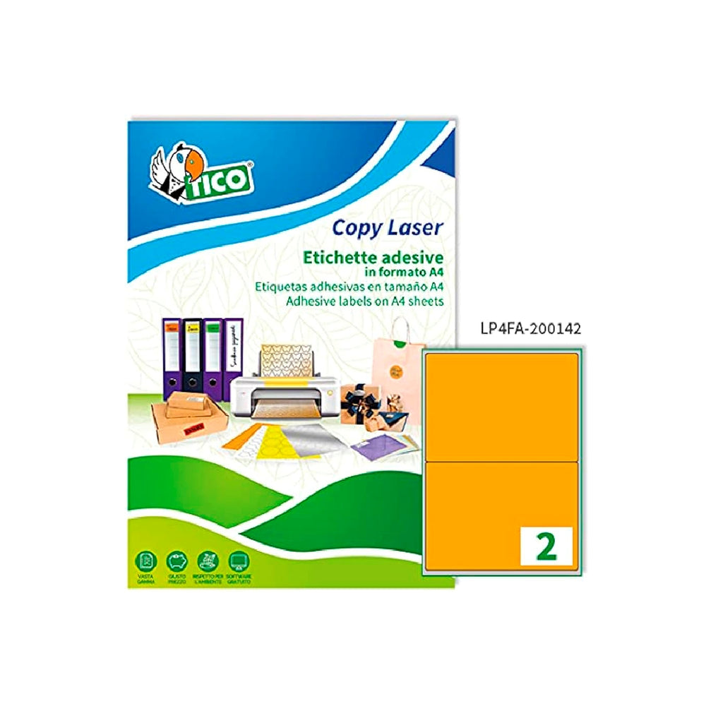 AVERY - Etiqueta Adhesiva Tico Naranja Fluorescentes Permanente Fsclaser/Inkjet/Fotocopia 200x142mm Caja de 140 Unidades