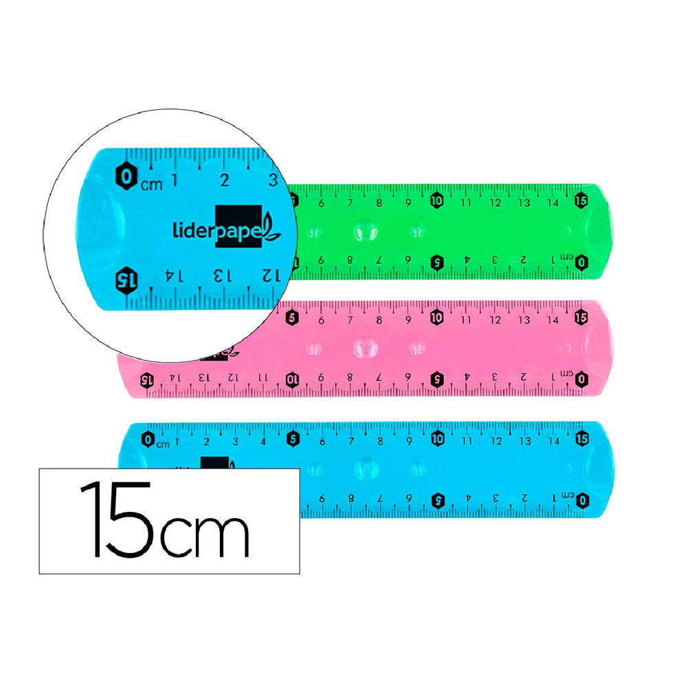 LIDERPAPEL - Regla Liderpapel Plastico Flexible de 15 CM Colores Surtidos