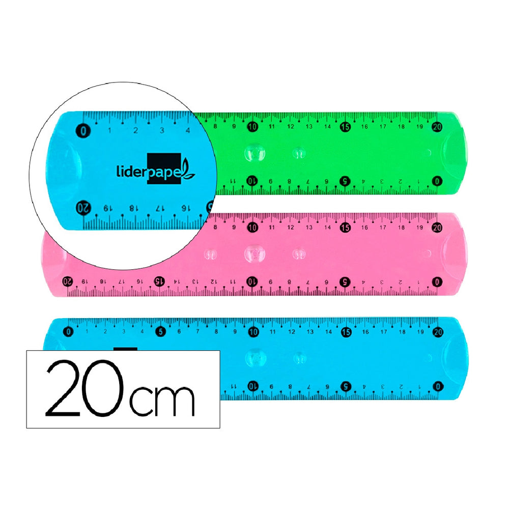 LIDERPAPEL - Regla Liderpapel Plastico Flexible 20 cm Colores Surtidos