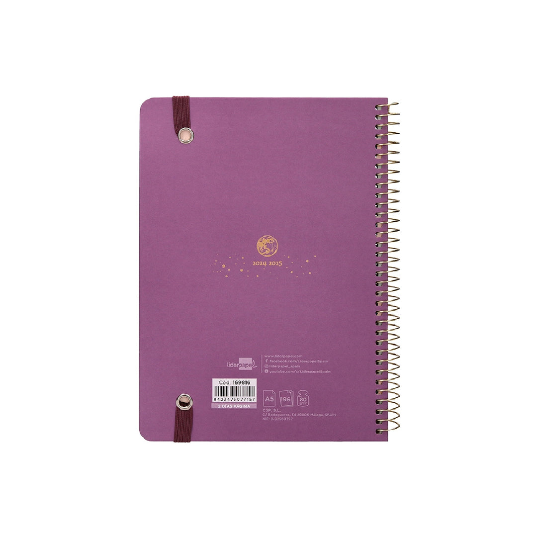 LIDERPAPEL - Agenda Escolar Liderpapel año 24 - 25 Curso Classic Lines Morado 2 Dias Pagina A5