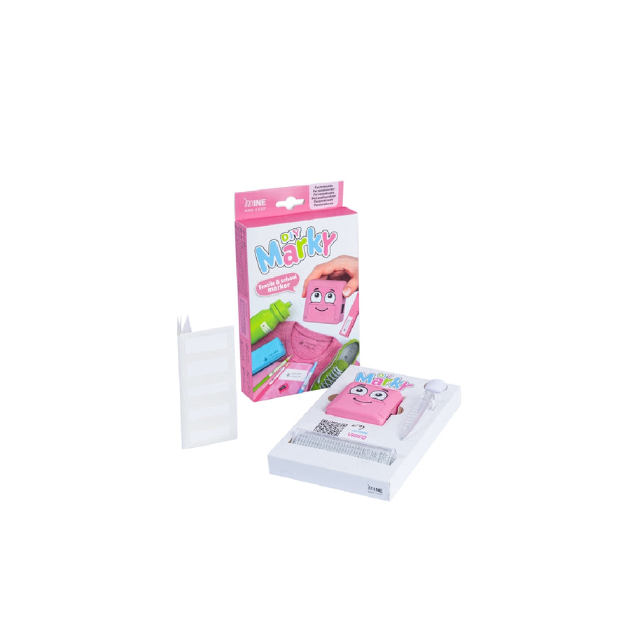 COLOP - Sello Marcador de Ropa Marky Infantil Rosa Incluye Tinta Kit de Etiquetas y Cinta Termoadhesiva