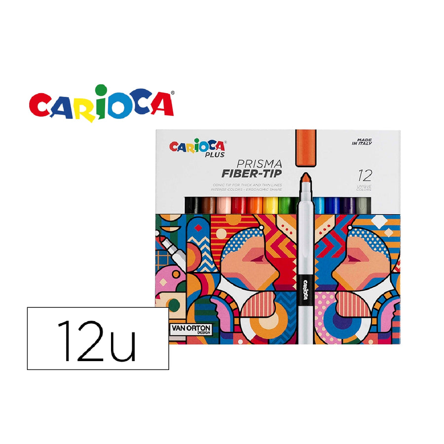CARIOCA - Rotulador Carioca Plus Prisma Fiber-Tip de Punta de Fibra Caja de 12 Unidades Colores Surtidos