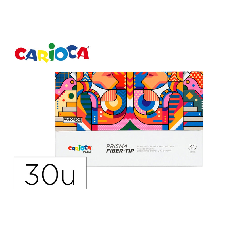 CARIOCA - Rotulador Carioca Plus Prisma Fiber-Tip de Punta de Fibra Caja Premium de 30 Unidades Colores Surtidos