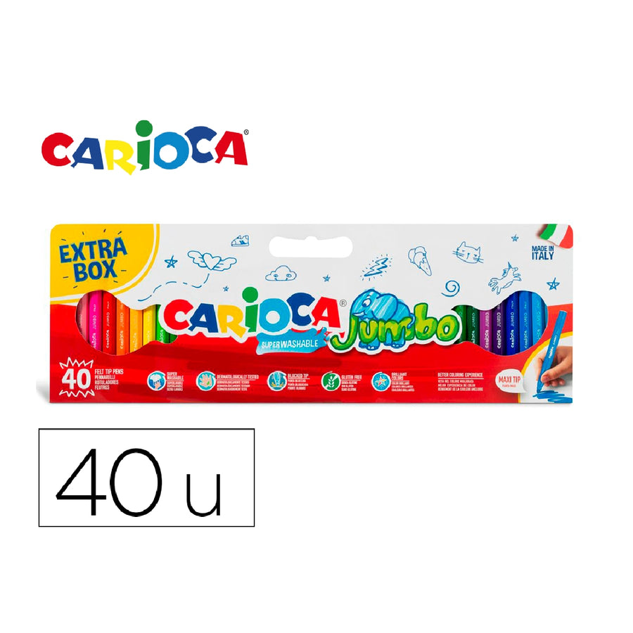 CARIOCA - Rotulador Carioca Jumbo Punta Gruesa Caja de 40 Unidades Colores Surtidos