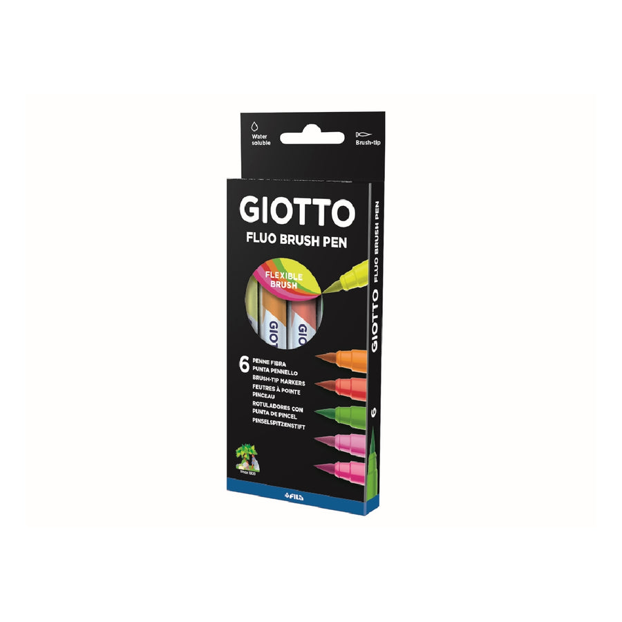 GIOTTO - Rotulador Giotto Turbo Soft Fluo Punta de Pincel Caja de 6 Unidades Colores Surtidos