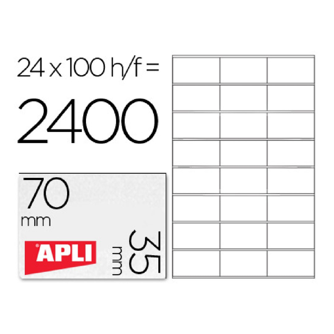 APLI - Etiqueta Adhesiva Apli 1272 Tamano 70x35 mm Fotocopiaodra Laser Ink-Jet Caja Con 100 Hojas Din A4