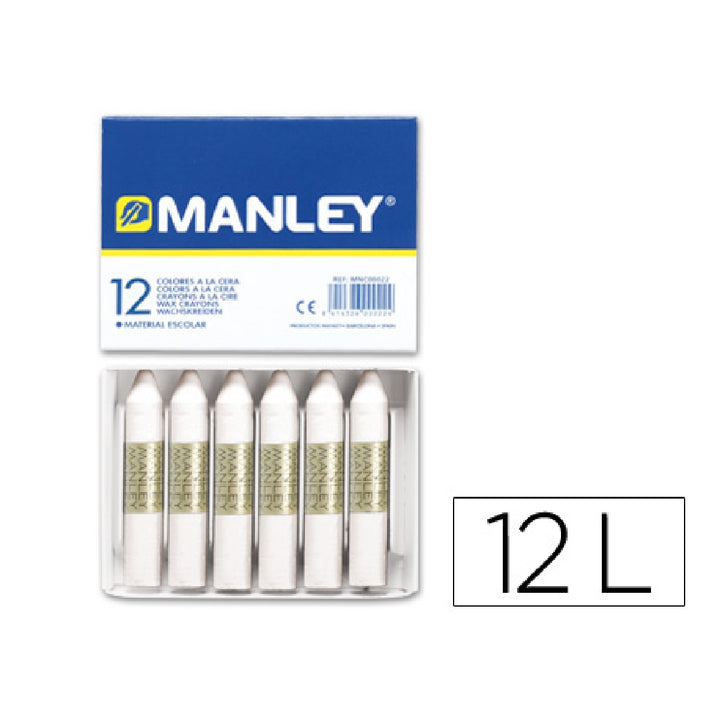 MANLEY - Lapices Cera Manley Unicolor Blanco N.1 Caja de 12 Unidades