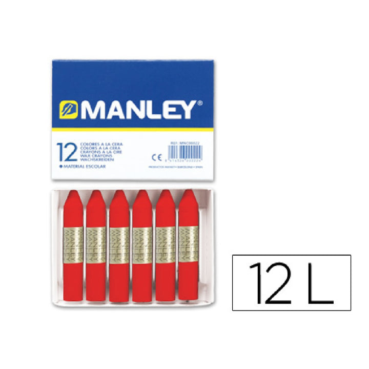 MANLEY - Lapices Cera Manley Unicolor Rojo Escarlata N.9 Caja de 12 Unidades