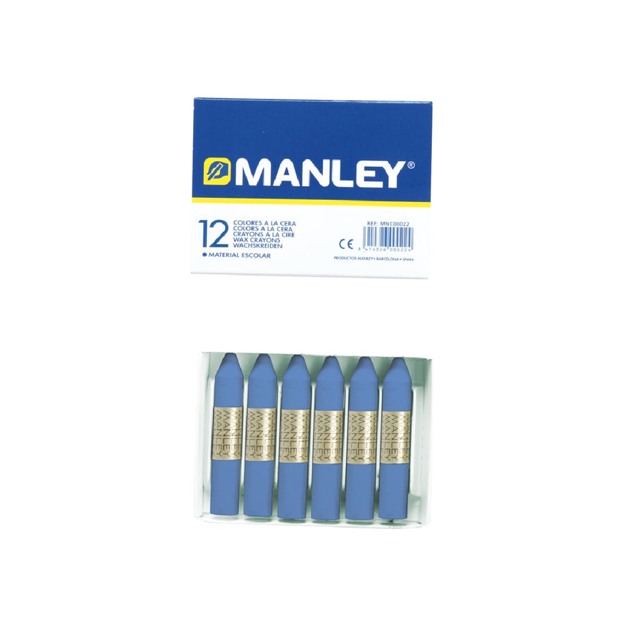 MANLEY - Lapices Cera Manley Unicolor Azul Ultramar N.18 Caja de 12 Unidades