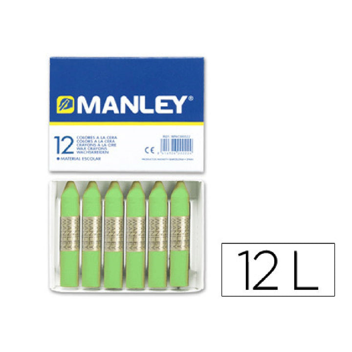 CARTON - Lapices Cera Manley Unicolor Verde Amarillento N.22 Caja De12 Unidades