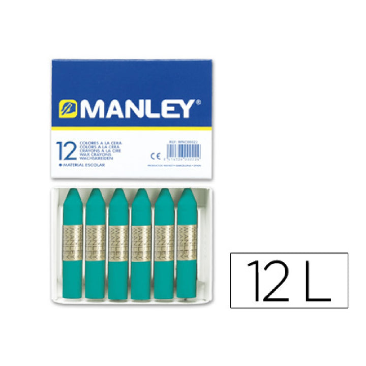 MANLEY - Lapices Cera Manley Unicolor Verde Turquesa N.23 Caja de 12unidades