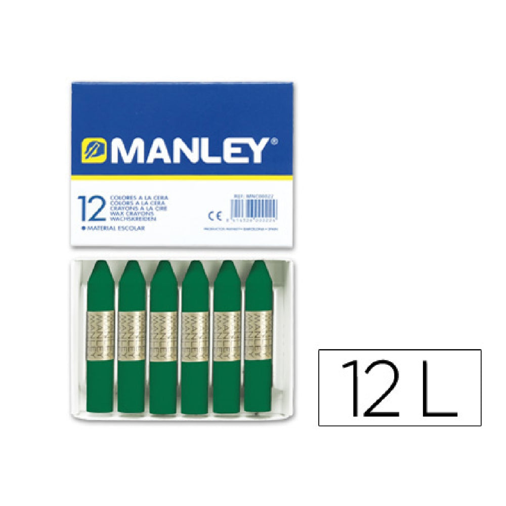 MANLEY - Lapices Cera Manley Unicolor Verde Esmeralda N.24 Caja de 12 Unidades