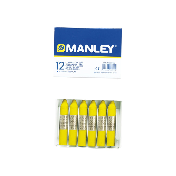 MANLEY - Lapices Cera Manley Unicolor Amarillo Limon N.2 Caja de 12 Unidades