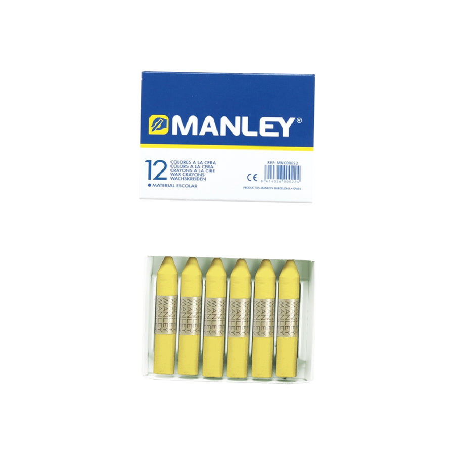 MANLEY - Lapices Cera Manley Unicolor Amarillo Claro N.4 Caja de 12 Unidades