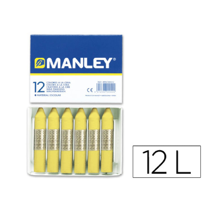 MANLEY - Lapices Cera Manley Unicolor Amarillo Claro N.4 Caja de 12 Unidades