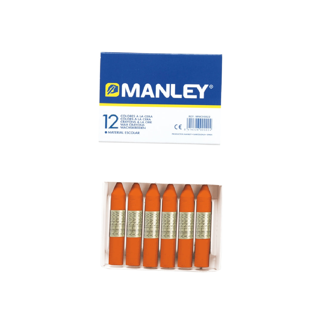 MANLEY - Lapices Cera Manley Unicolor Naranja N.6 Caja de 12 Unidades