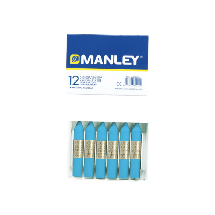 MANLEY - Lapices Cera Manley Unicolor Azul Celeste N.17 Caja de 12 Unidades
