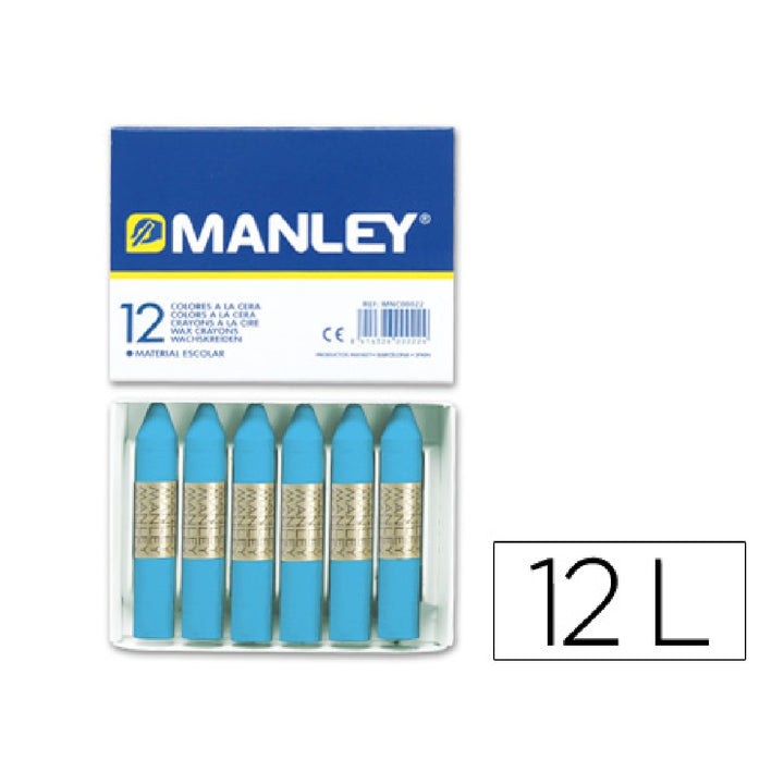 MANLEY - Lapices Cera Manley Unicolor Azul Celeste N.17 Caja de 12 Unidades