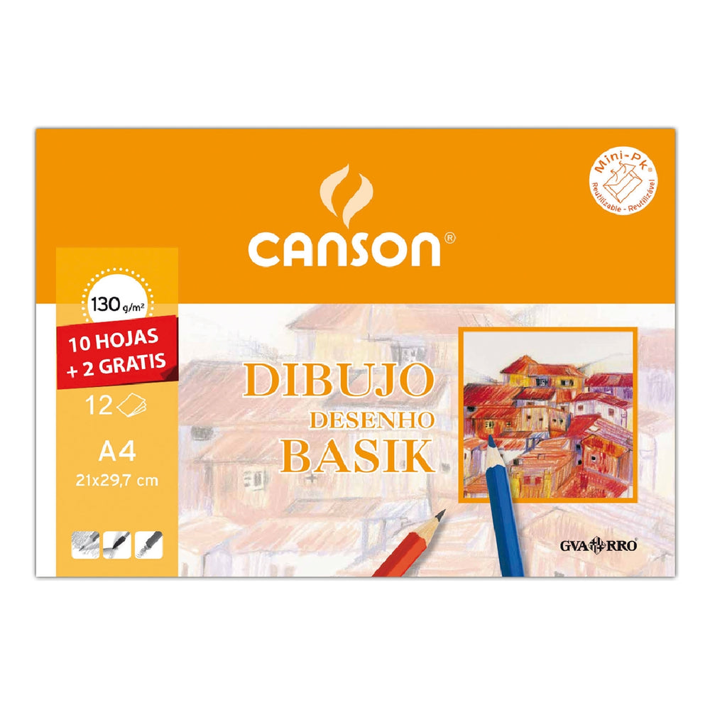 CANSON - Papel Dibujo Basik 240x320 Din A4 + 130 GR Con Recuadro Minipack de 10 Hojas