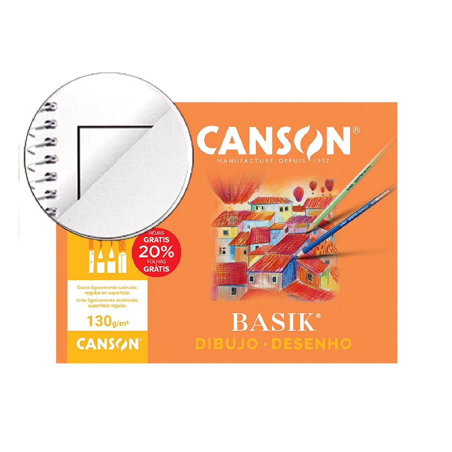 CANSON - Papel Dibujo Basik 240x320 Din A4 + 130 GR Con Recuadro Minipack de 10 Hojas