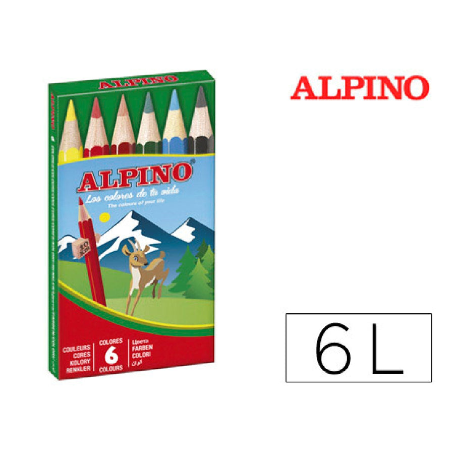 MADERA - Lapices de Colores Alpino 651 Caja de 6 Colores Cortos