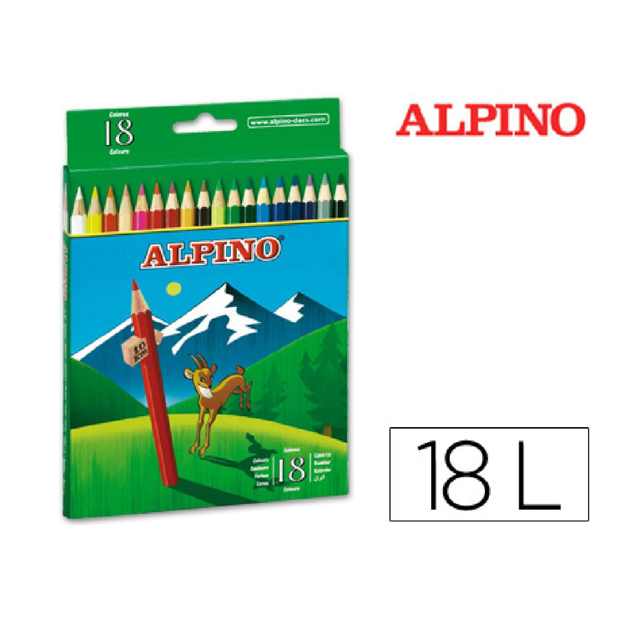 MADERA - Lapices de Colores Alpino 656 Caja de 18 Colores Largos