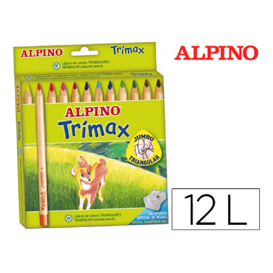 CARTON - Lapices de Colores Alpino Trimax Caja de 12 Colores Surtidos