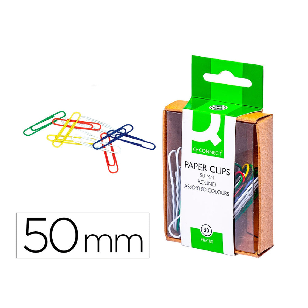 Q-CONNECT - Clips Colores Q-Connect 50 mm Caja de 30 Unidades Colores Surtidos
