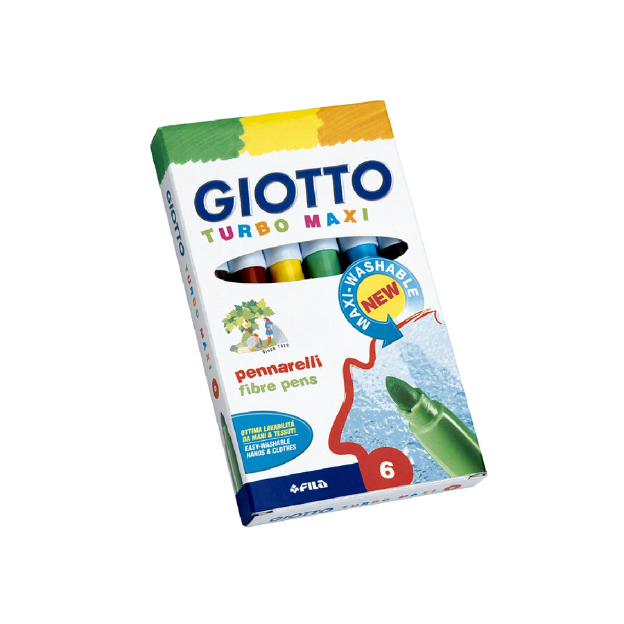 GIOTTO - Rotulador Giotto Turbo Maxi Caja de 6 Colores Lavables Con Punta Bloqueada