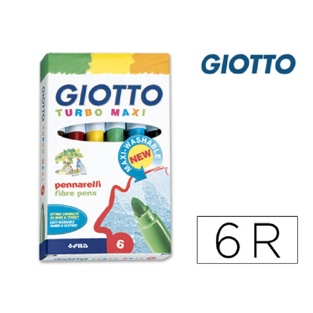 GIOTTO - Rotulador Giotto Turbo Maxi Caja de 6 Colores Lavables Con Punta Bloqueada