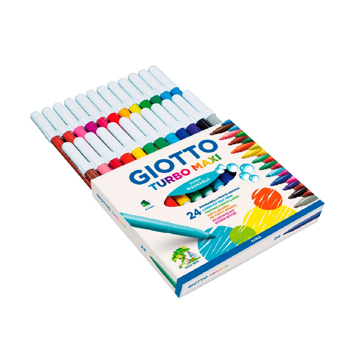 GIOTTO - Rotulador Giotto Turbo Maxi Caja de 24 Colores Lavables Con Punta Bloqueada