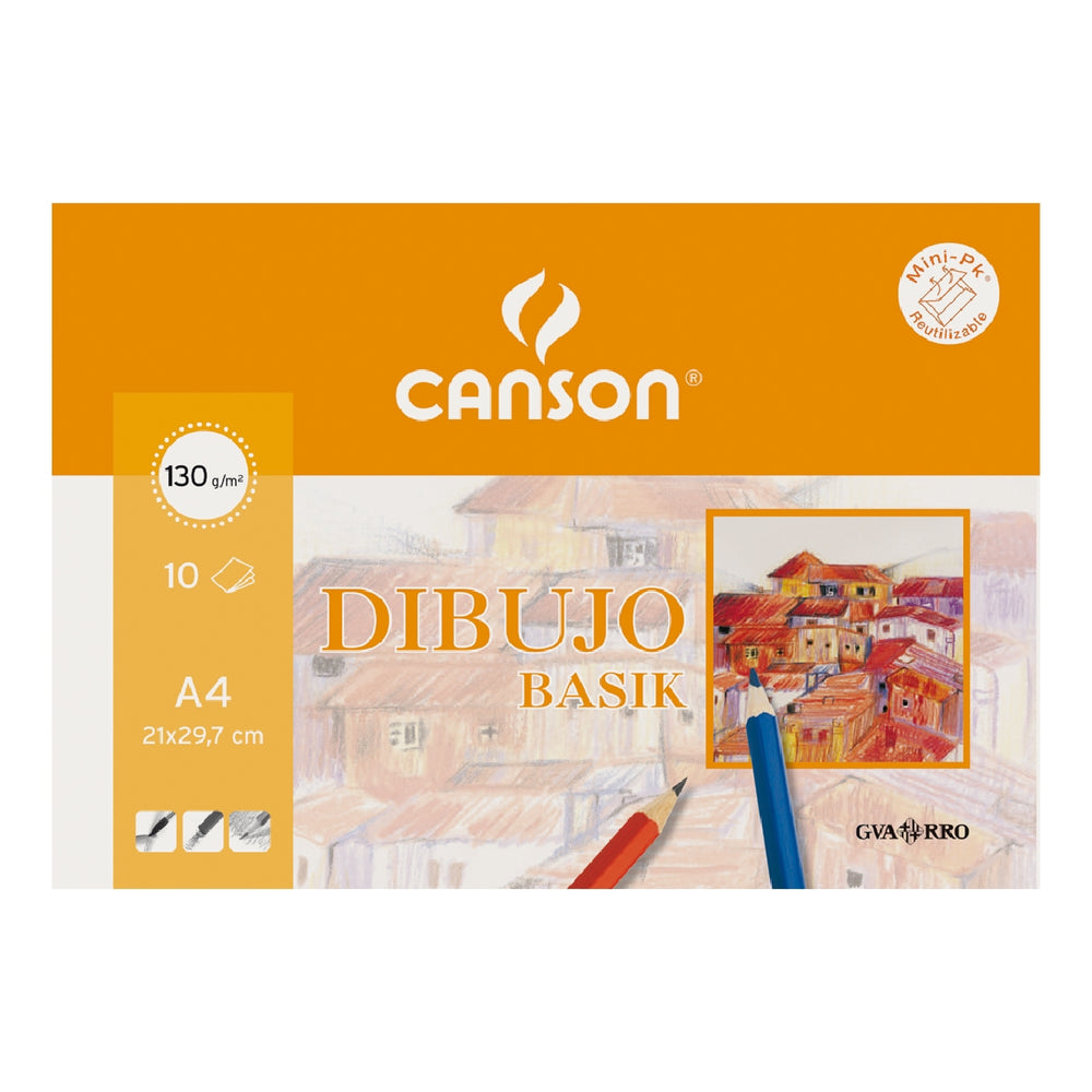 CANSON - Papel Dibujo Basik Din A3+ 32.5X 46 cm Con Recuadro Minipack de 10 Hojas