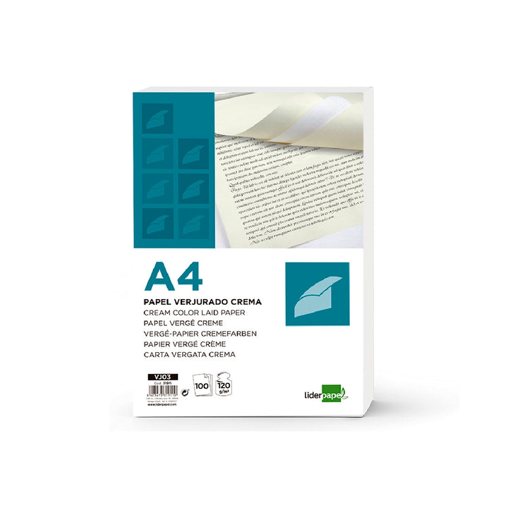 LIDERPAPEL - Papel Verjurado Liderpapel A4 120g/M2 Crema Paquete de 100 Hojas