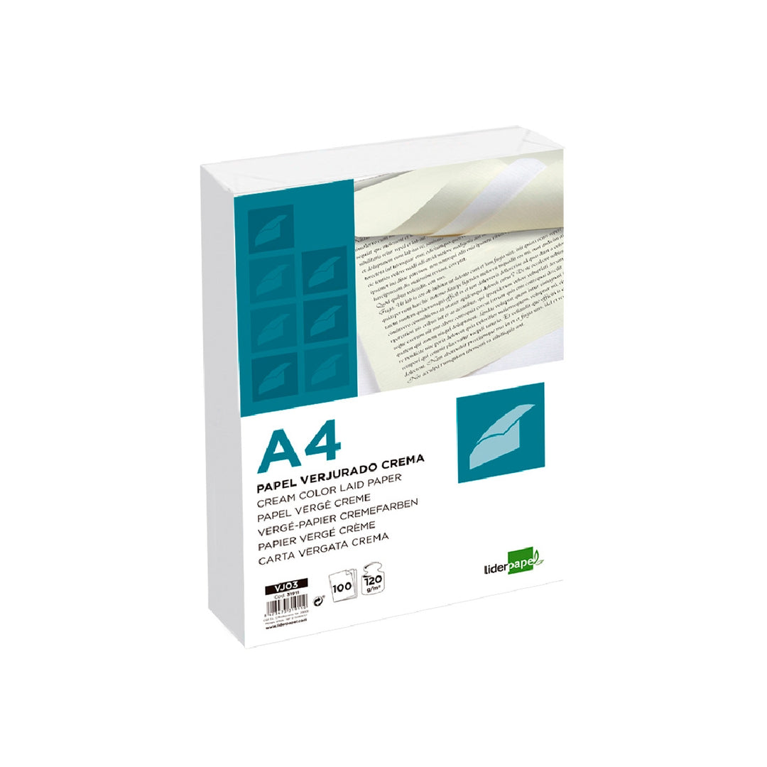 LIDERPAPEL - Papel Verjurado Liderpapel A4 120g/M2 Crema Paquete de 100 Hojas