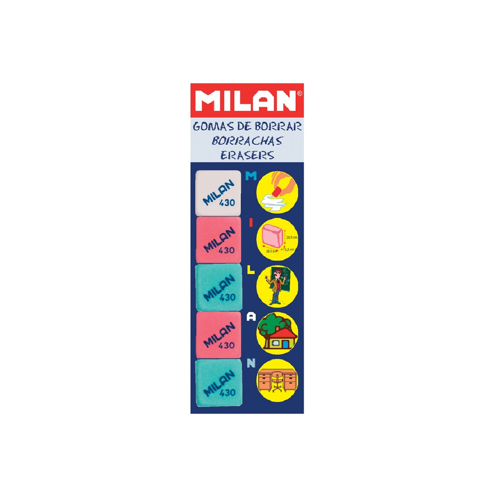 MILAN - Goma de Borrar Milan 430-5 Blister de 5 Unidades
