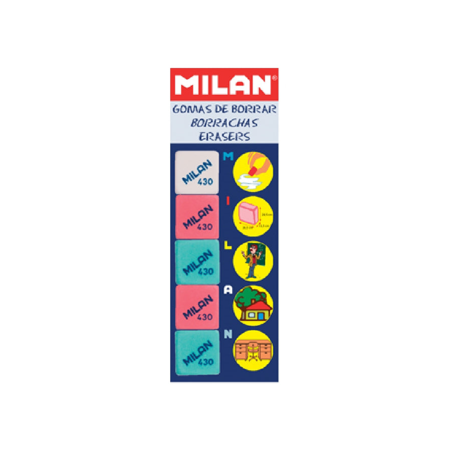 MILAN - Goma de Borrar Milan 430-5 Blister de 5 Unidades