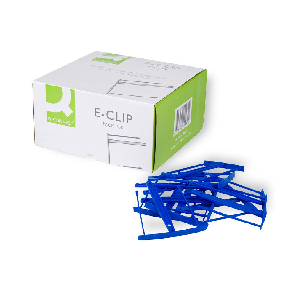 Q-CONNECT - Encuadernador Fastener Q-Connect Plastico E-Clips Color Azul Caja de 100 Unidades