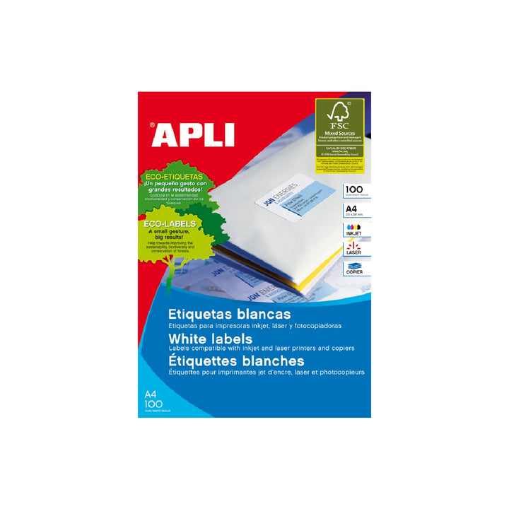 APLI - Etiqueta Adhesiva Apli 1283 Tamano 38x21.2mm Para Fotocopiadora Laser Ink-Jet Caja Con 100 Hojas Din A4