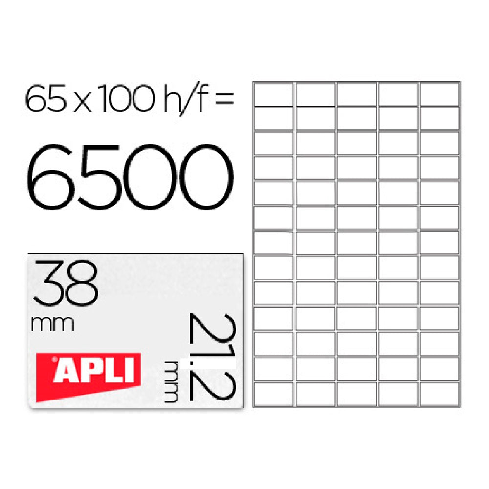 APLI - Etiqueta Adhesiva Apli 1283 Tamano 38x21.2mm Para Fotocopiadora Laser Ink-Jet Caja Con 100 Hojas Din A4