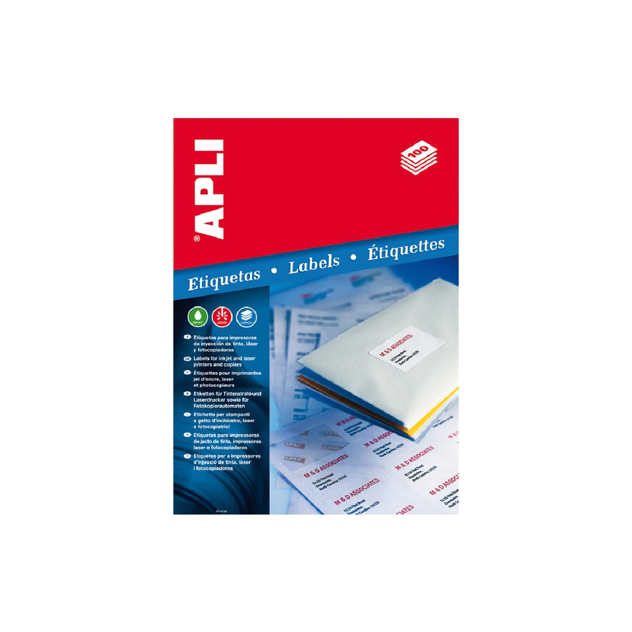 APLI - Etiqueta Adhesiva Apli 1279 Tamano 105x74 mm Para Fotocopiadora Laser Ink-Jet Caja Con 100 Hojas Din A4