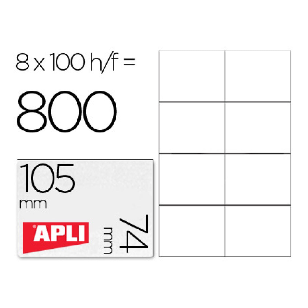 APLI - Etiqueta Adhesiva Apli 1279 Tamano 105x74 mm Para Fotocopiadora Laser Ink-Jet Caja Con 100 Hojas Din A4