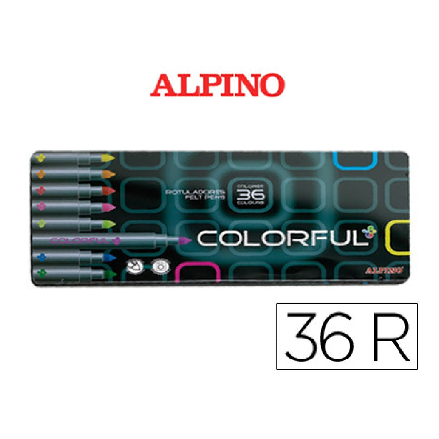 ALPINO - Rotulador Alpino Colorful C/ de 36 Caja Metal
