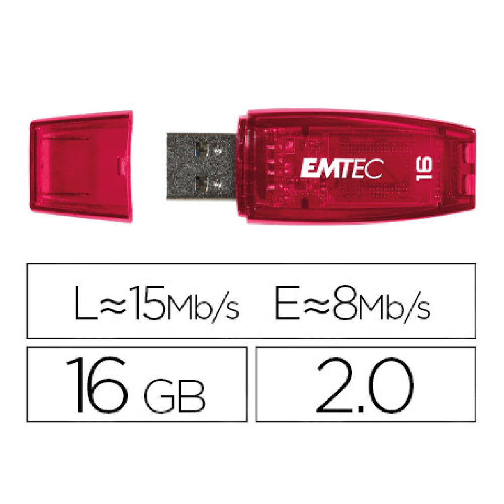 EMTEC - Memoria Usb Emtec Flash C410 16 GB 2.0 Rojo