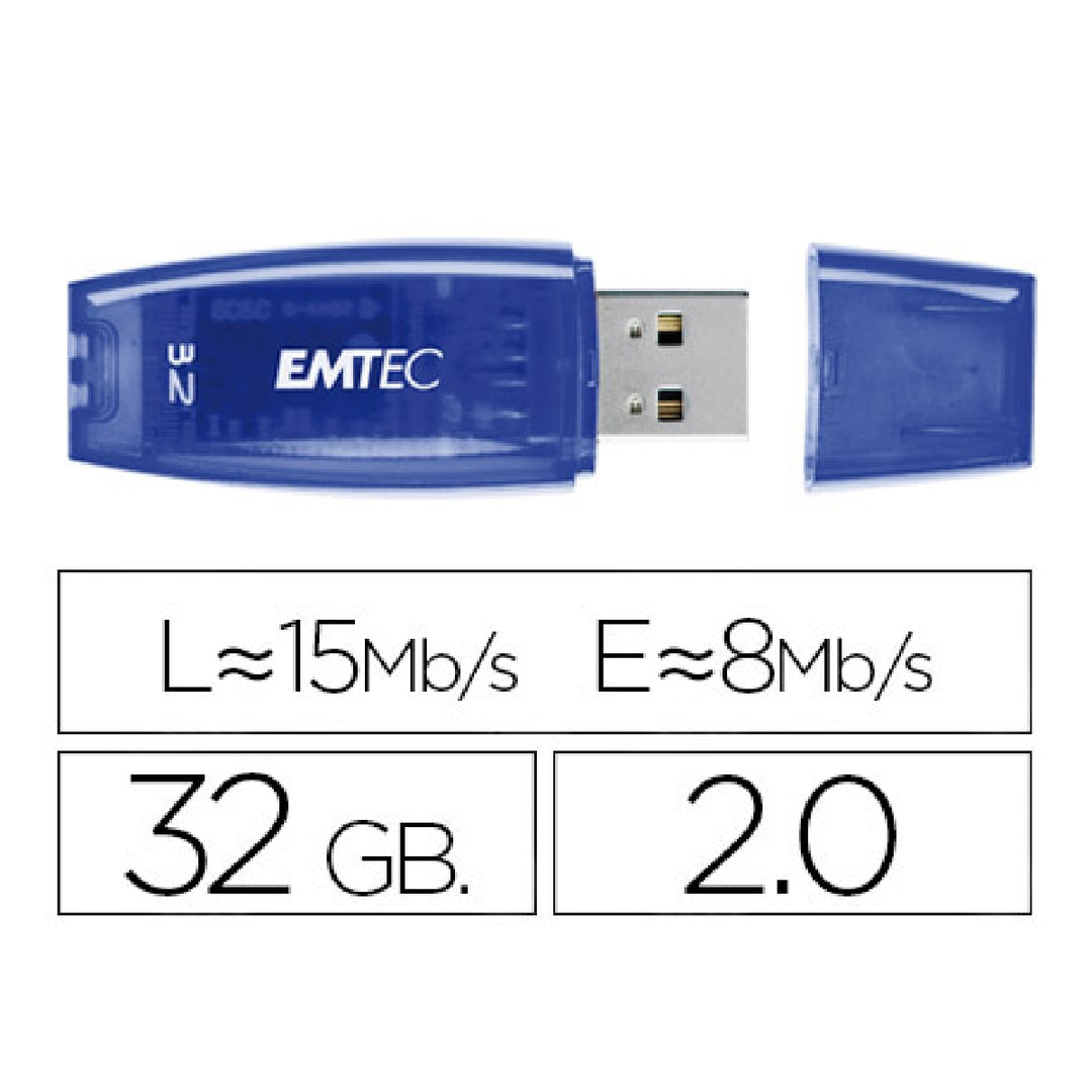 EMTEC - Memoria Usb Emtec Flash C410 32 GB 2.0 Azul