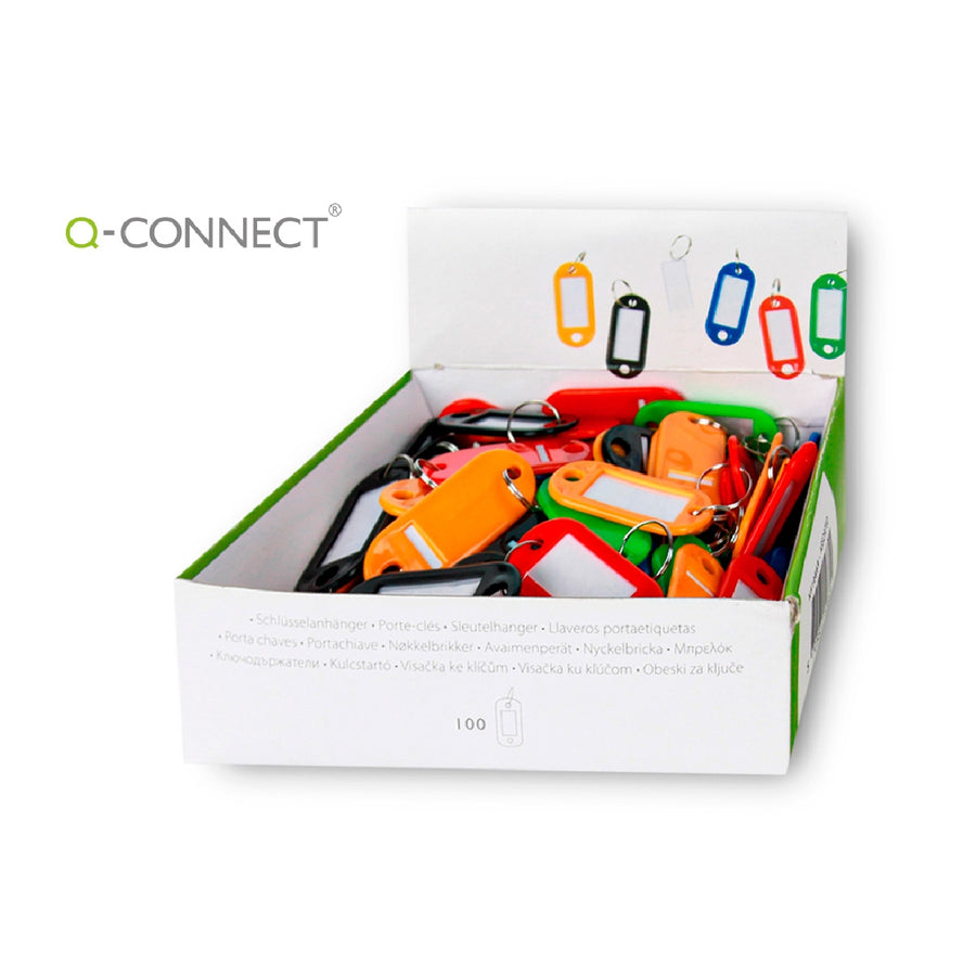 Q-CONNECT - Llavero Portaetiquetas Q-Connect Expositor de 100 Unidades Colores Surtidos