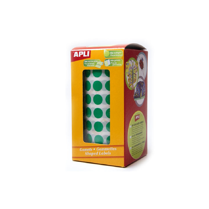 APLI - Gomets Autoadhesivos Circulares 20mm Verde Rollo de 1770 Unidades