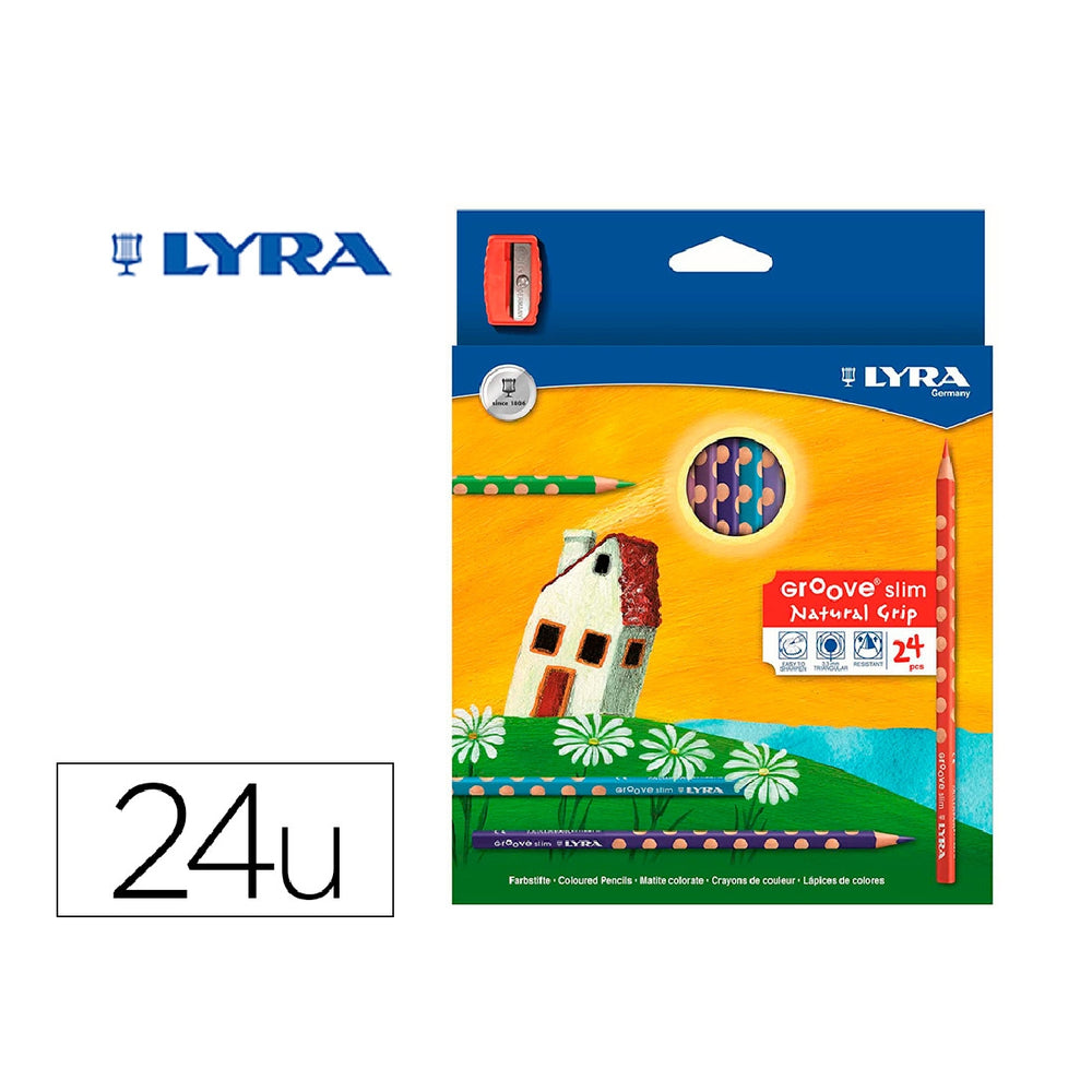 LYRA - Lapices de Colores Lyra Groove Slim Triangular Minas de 3.3 mm Caja de 24 Colores + Sacapuntas