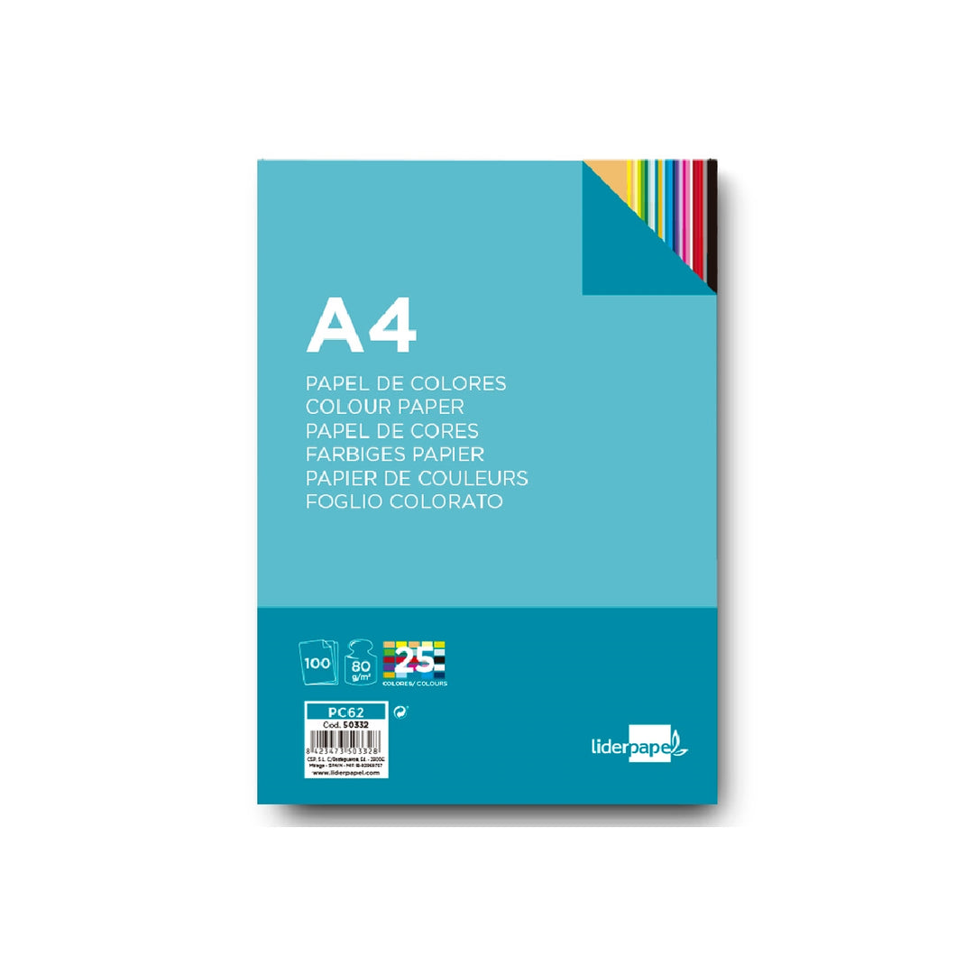 LIDERPAPEL - Papel Color Liderpapel A4 80g/M2 25 Colores Surtidos Paquete de 100